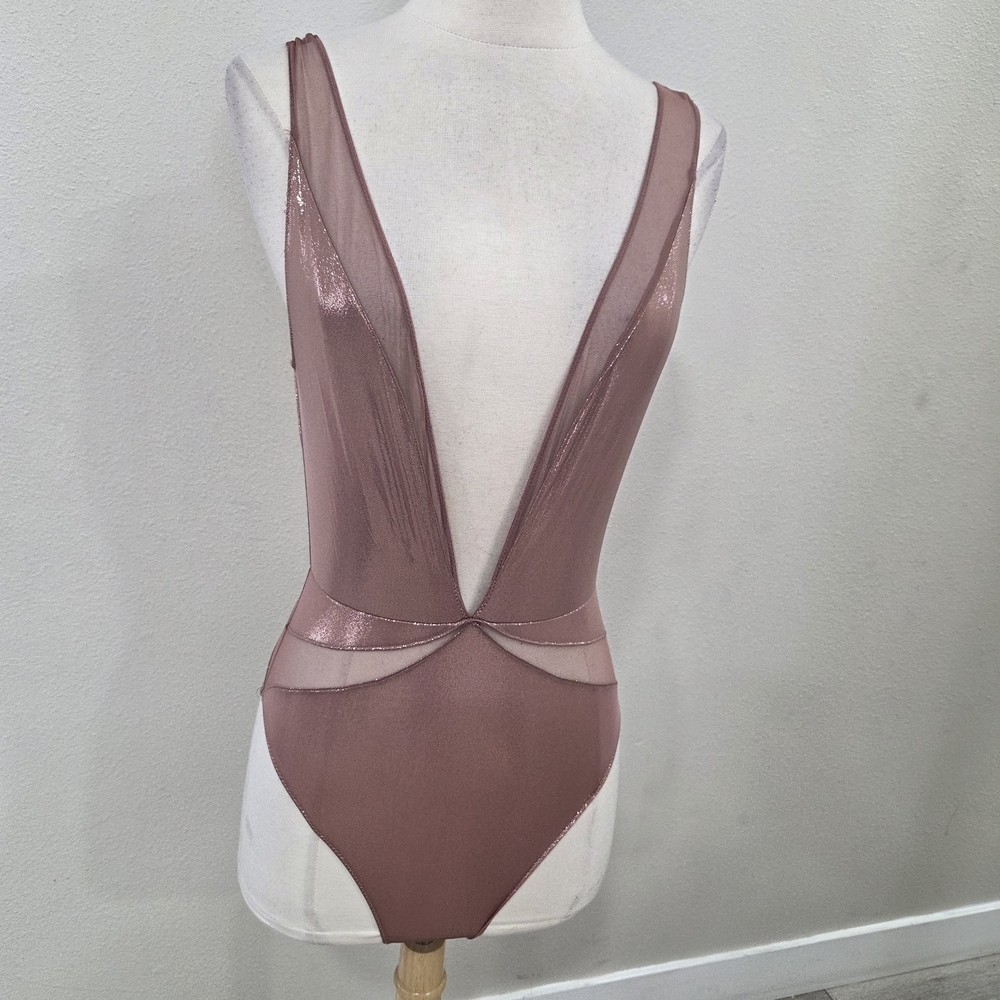 Victoria's Secret Sheer Plunge Bodysuit in Dusty Rose - Picture 2 of 8
